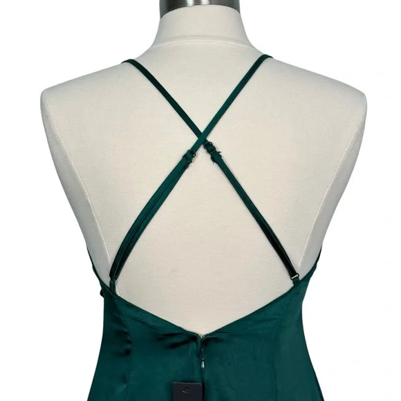 NWT Lulus Lucky Lady Hunter Green Satin Ruffled Maxi Dress Size M (6-8) - Picture 11 of 15